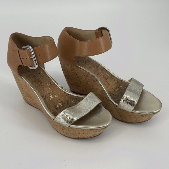 Donald J. Pliner Shoes - Donald Pliner Malibu Cork Wedge Gold Metallic Womens Shoes 8.5 Open Toe Summer